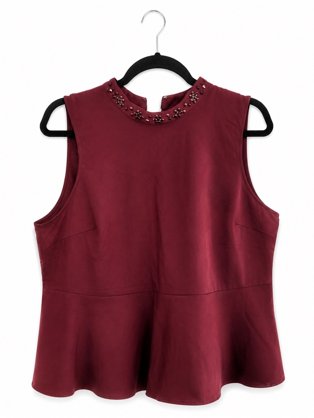 ELLE Burgundy Embellished Peplum Top – Size Large